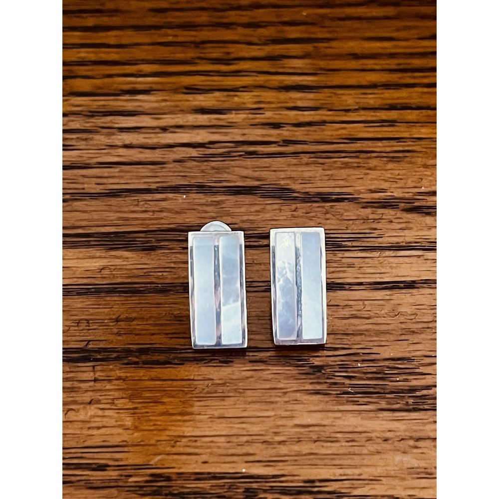 925 Sterling Silver Mother of Pearl‎ Inlay Rectangle Earrings